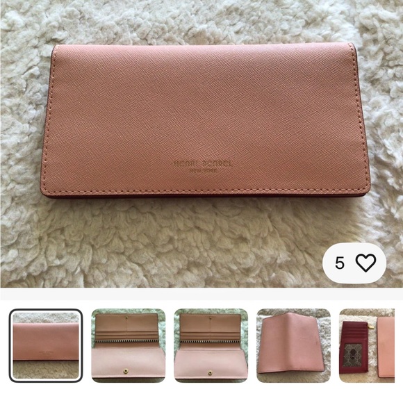 Henri Bendel Long Sakura Pink Saffiano Leather Clutch Wallet with Insert